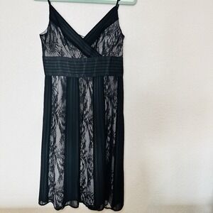 Ann Taylor LOFT Black Lace Cocktail Dress Size 6 Spaghetti Strap Pleated